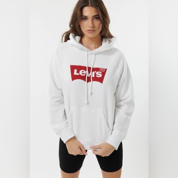 Levi's Sweaters - Levi's White Hoodie with Red Logo Women’s Medium